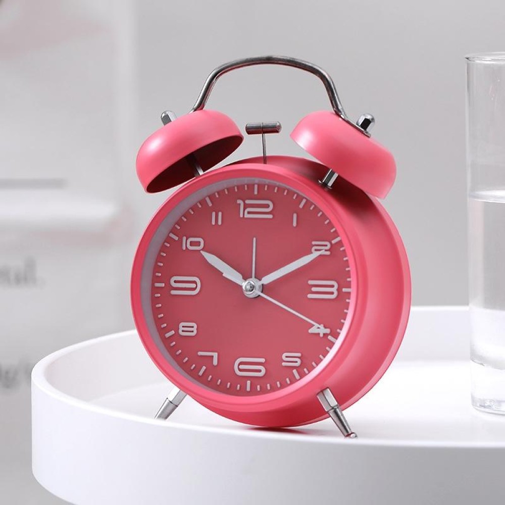 3304T Bedroom Bedside Multifunctional Bell Metal Alarm Clock With Night Light(Pink)
