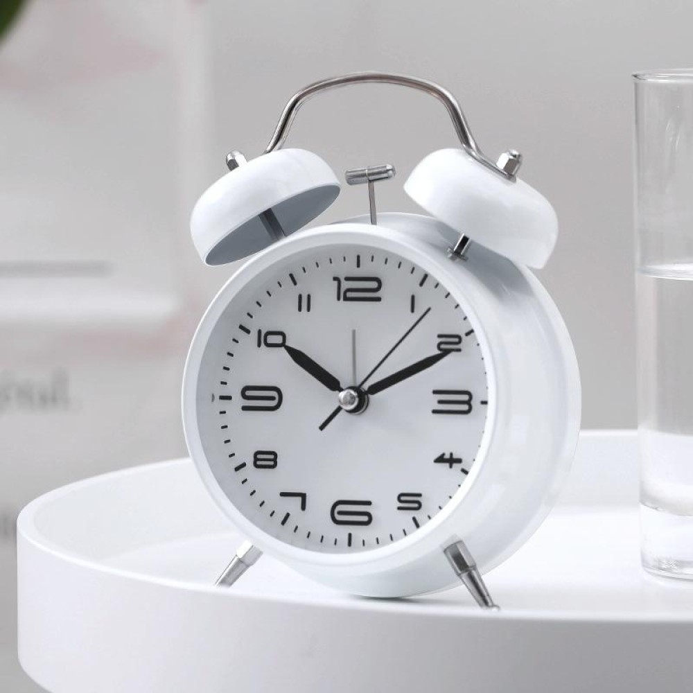 3304T Bedroom Bedside Multifunctional Bell Metal Alarm Clock With Night Light(White)