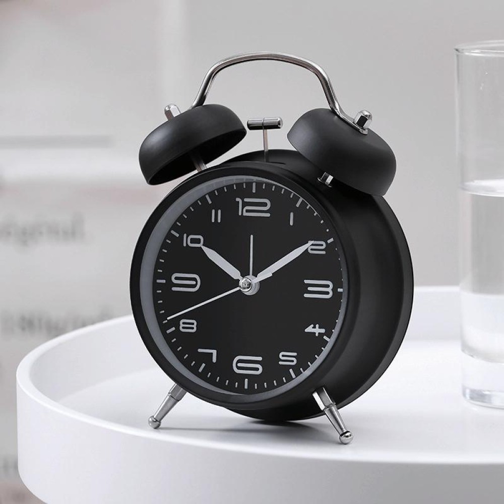3304T Bedroom Bedside Multifunctional Bell Metal Alarm Clock With Night Light(Black)