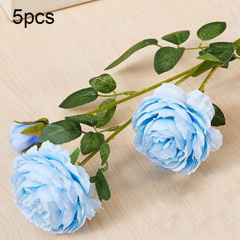 5pcs JC0055 Continental Core Flower Beam Wedding Simulation Flower Home Artificial Silk Flower(Peony Blue)
