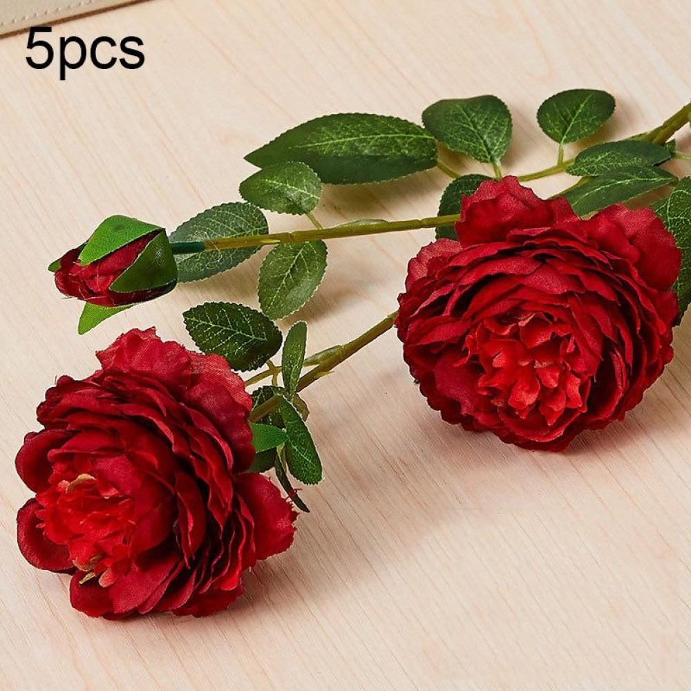 5pcs JC0055 Continental Core Flower Beam Wedding Simulation Flower Home Artificial Silk Flower(Peony Dark Red)