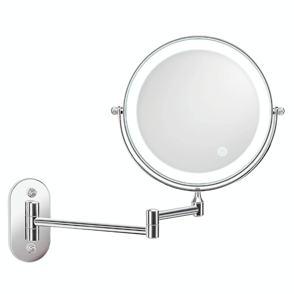 8 Inch Wall-Mounted Double-Sided Makeup Mirror LED Three-Tone Light Bathroom Mirror, Colour: Battery Models Silver(Triple Magnification)