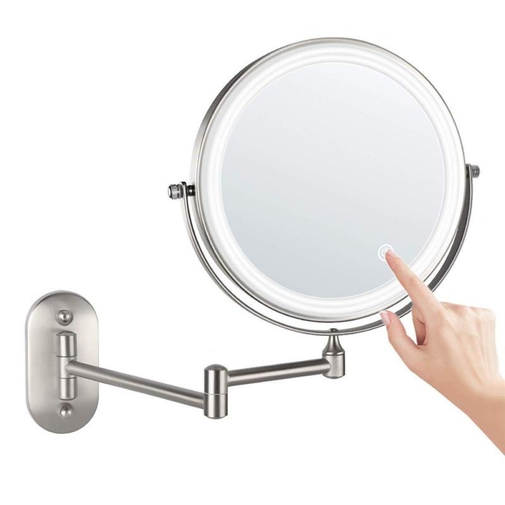8 Inch Wall-Mounted Double-Sided Makeup Mirror LED Three-Tone Light Bathroom Mirror, Colour: Battery Models Matte Nickel Color(Triple Magnification)