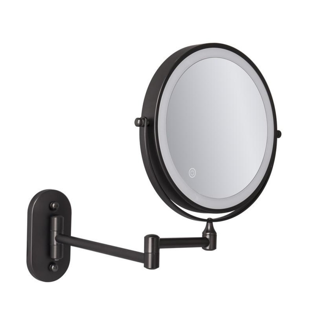 8 Inch Wall-Mounted Double-Sided Makeup Mirror LED Three-Tone Light Bathroom Mirror, Colour: USB Charging Black(Triple Magnification)