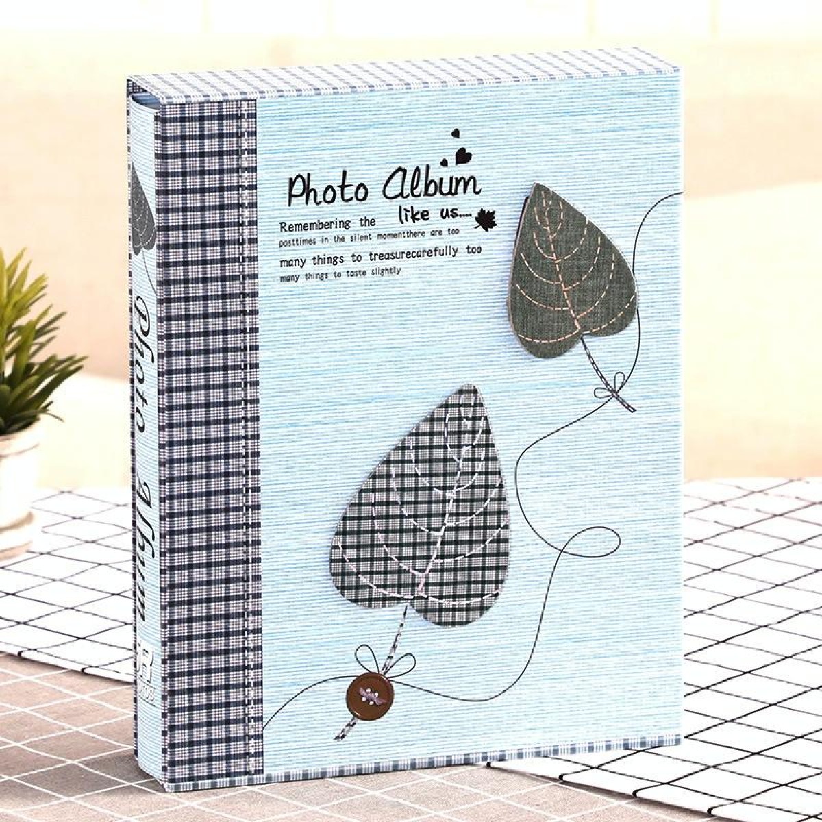 7 inch 200 Sheets Family And Children Growth Commemorative Album Interstitial Photo Album(8986 Blue Leaves)