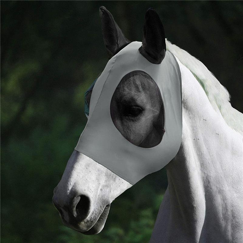 MMZ-001 Breathable Horse Mask Mosquito Insect And Fly Mask Equestrian Supplies(Grey)