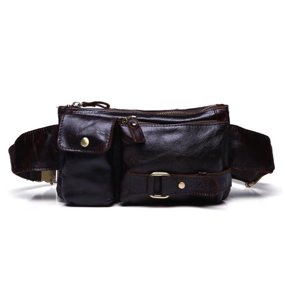 8135 Men Outdoor Sports Multifunctional Cowhide Leather Waist Bag(Dark Coffee Oil)