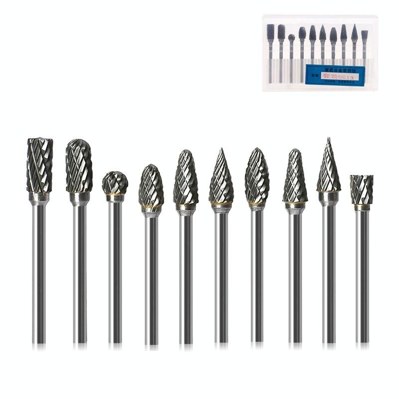 10 PCS / Set Hard Alloy Tungsten Steel Grinding Head Double Pattern Rotating Milling Cutter Head Root Carving Knife, Style: Transparent Box
