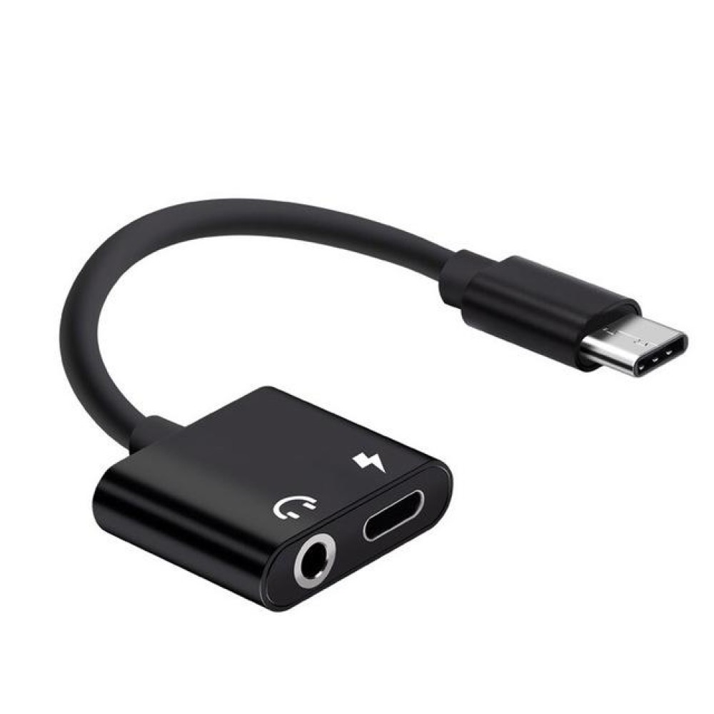 USB-C / Type-C to 3.5mm Aux + USB-C / Type C Earphone Adapter Charger Audio Cable(black)