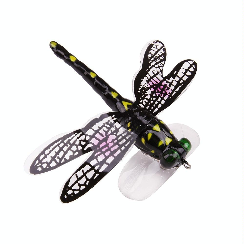 QT01 7cm / 6g Flying Fishing Bait Long Hook Bionic Dragonfly Bait(C (Black))