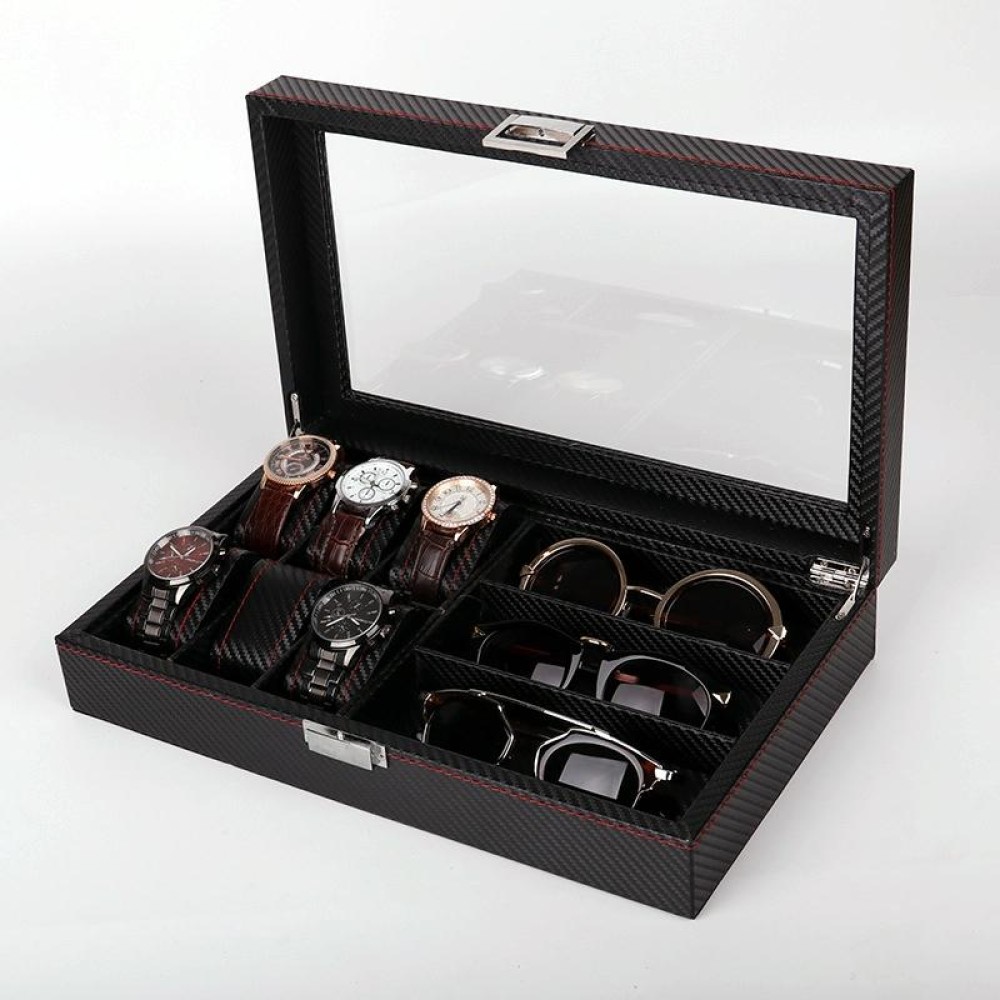 Carbon Fiber PU Leather Watch Box Jewelry Storage Box Packaging Box, Style: 6 + 3