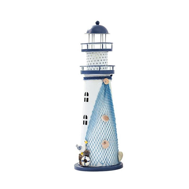2 PCS Mediterranean Style Flashing Ocean Tin Lighthouse Home Decoration Crafts, Style Random Delivery M1221 Small 14cm