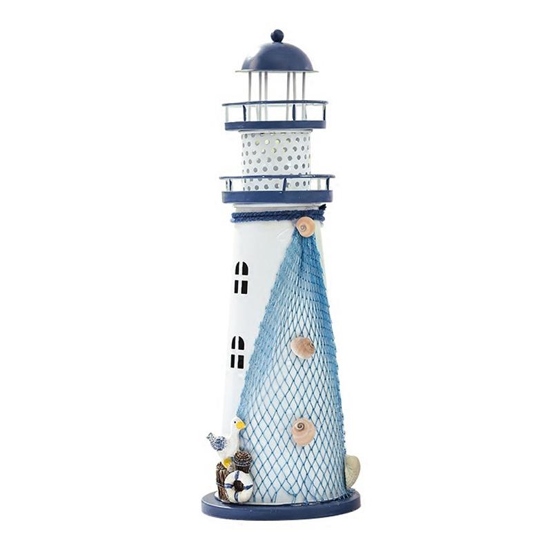 Mediterranean Style Flashing Ocean Tin Lighthouse Decoration, Style Random Delivery M1021 Large 30cm
