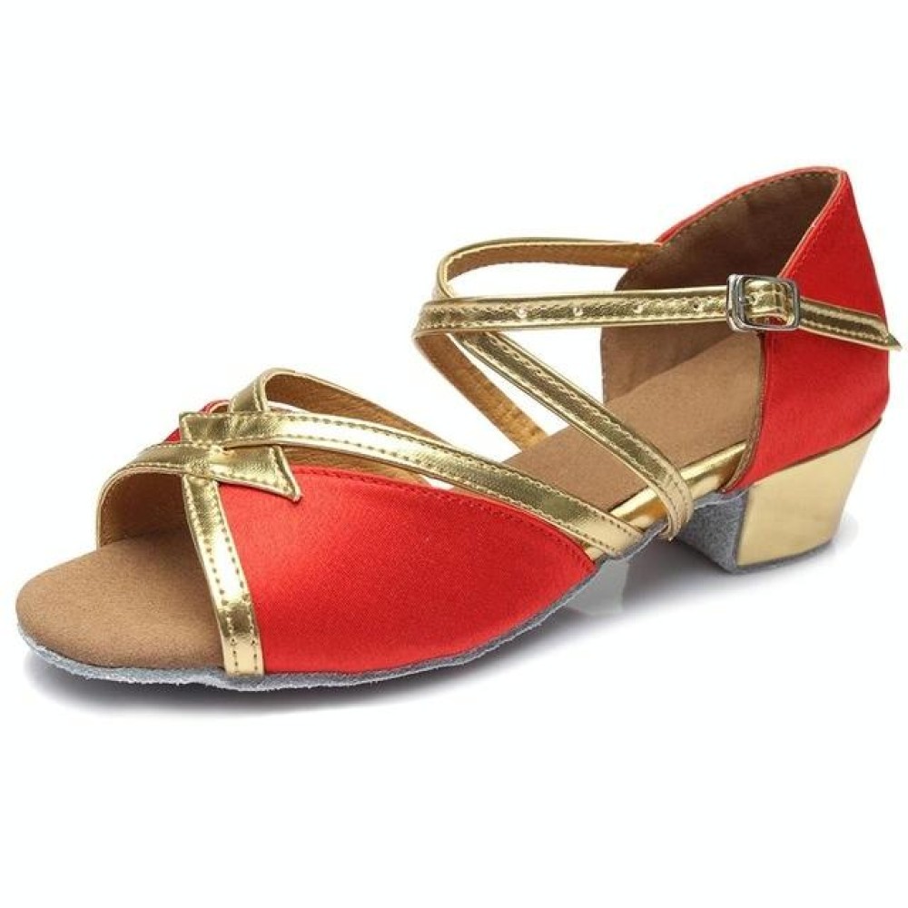 Tango Salsa Latin Low Heel Soft Bottom Dance Shoes for Girls & Women, Shoe Size:24(Red)