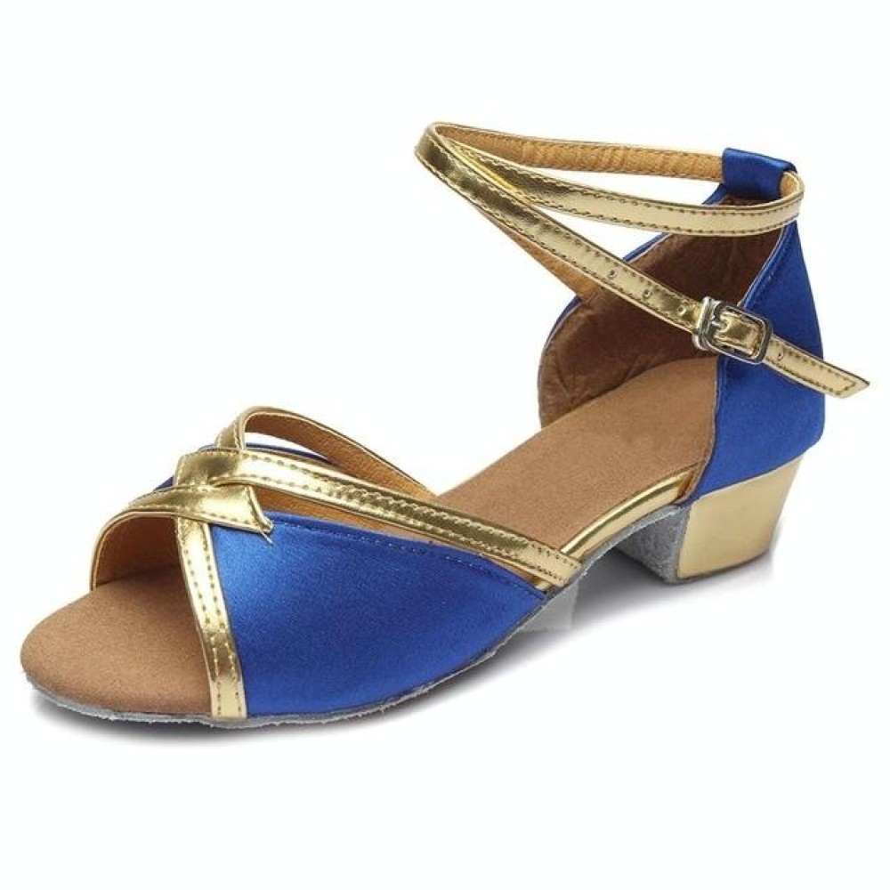 Tango Salsa Latin Low Heel Soft Bottom Dance Shoes for Girls & Women, Shoe Size:27(Blue)
