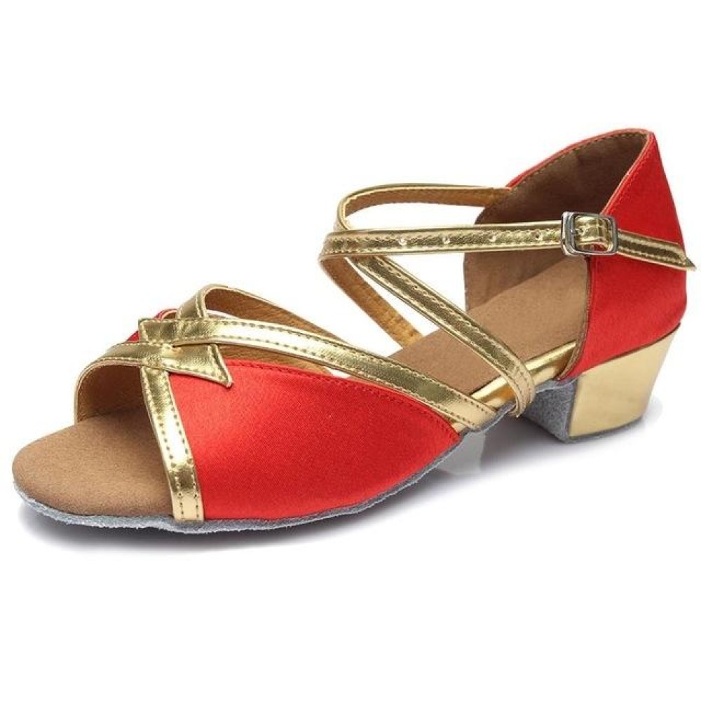 Tango Salsa Latin Low Heel Soft Bottom Dance Shoes for Girls & Women, Shoe Size:27(Red)