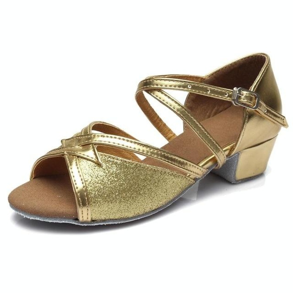 Tango Salsa Latin Low Heel Soft Bottom Dance Shoes for Girls & Women, Shoe Size:29(Gold)