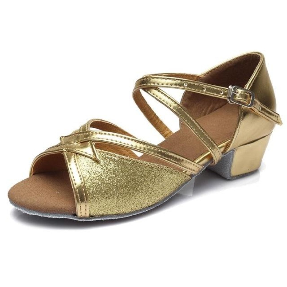 Tango Salsa Latin Low Heel Soft Bottom Dance Shoes for Girls & Women, Shoe Size:31(Gold)