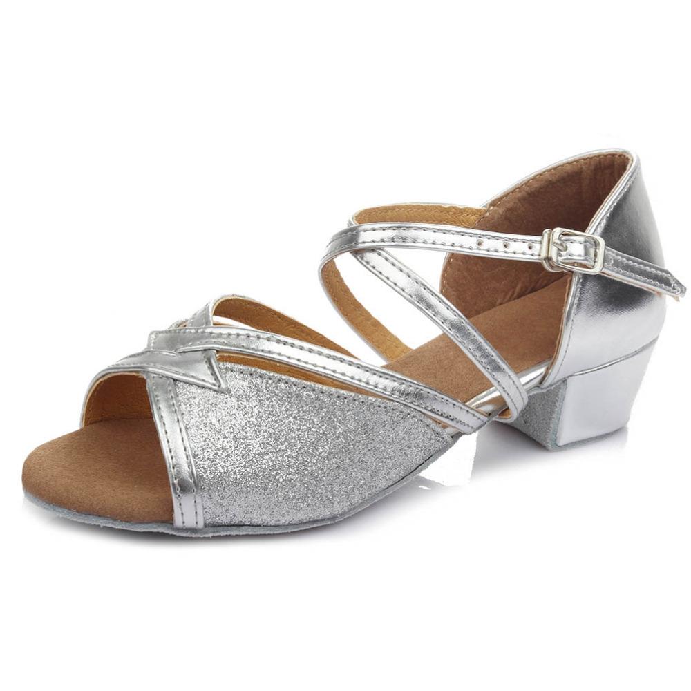Tango Salsa Latin Low Heel Soft Bottom Dance Shoes for Girls & Women, Shoe Size:31(Gold)