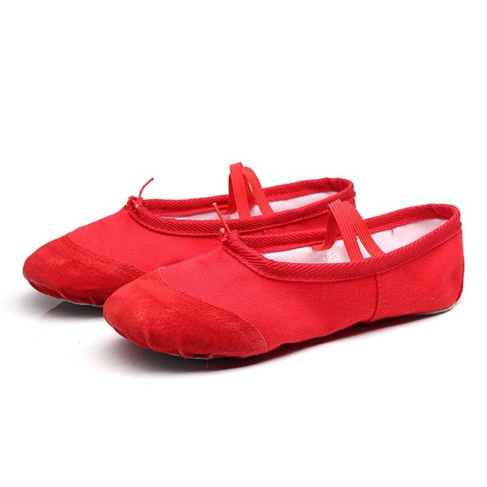 Flats Soft Ballet Shoes Latin Yoga Dance Sport Shoes for Children & Adult(Red)
