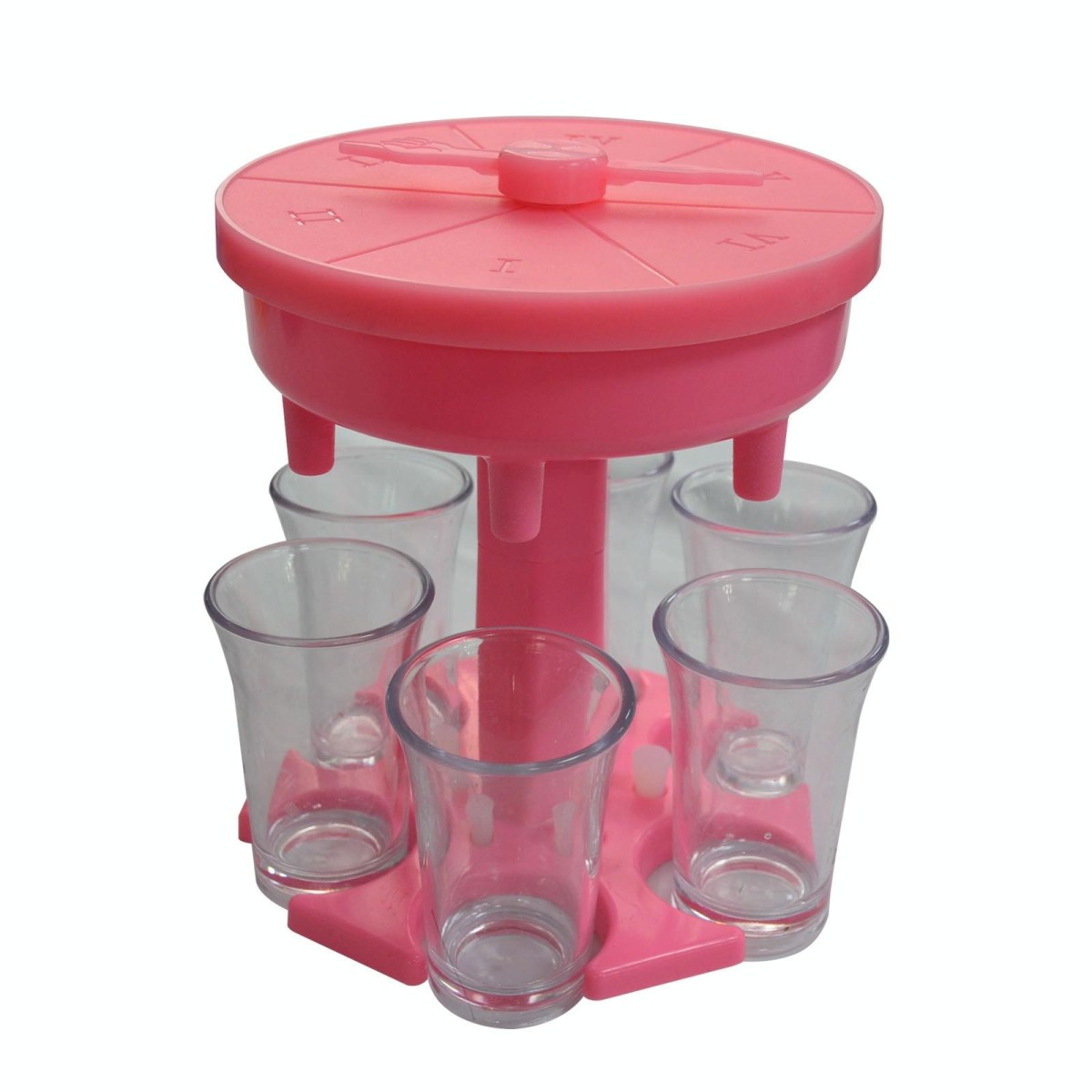 6 Cups Wine Dispenser Automatic Diversion Wine Pourer With Game Turntable, Style: Round Pink with Transparent Cup