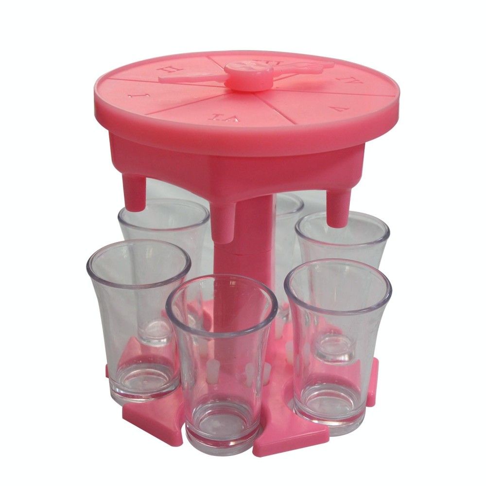 6 Cups Wine Dispenser Automatic Diversion Wine Pourer With Game Turntable, Style: Hexagon Pink with Transparent Cup