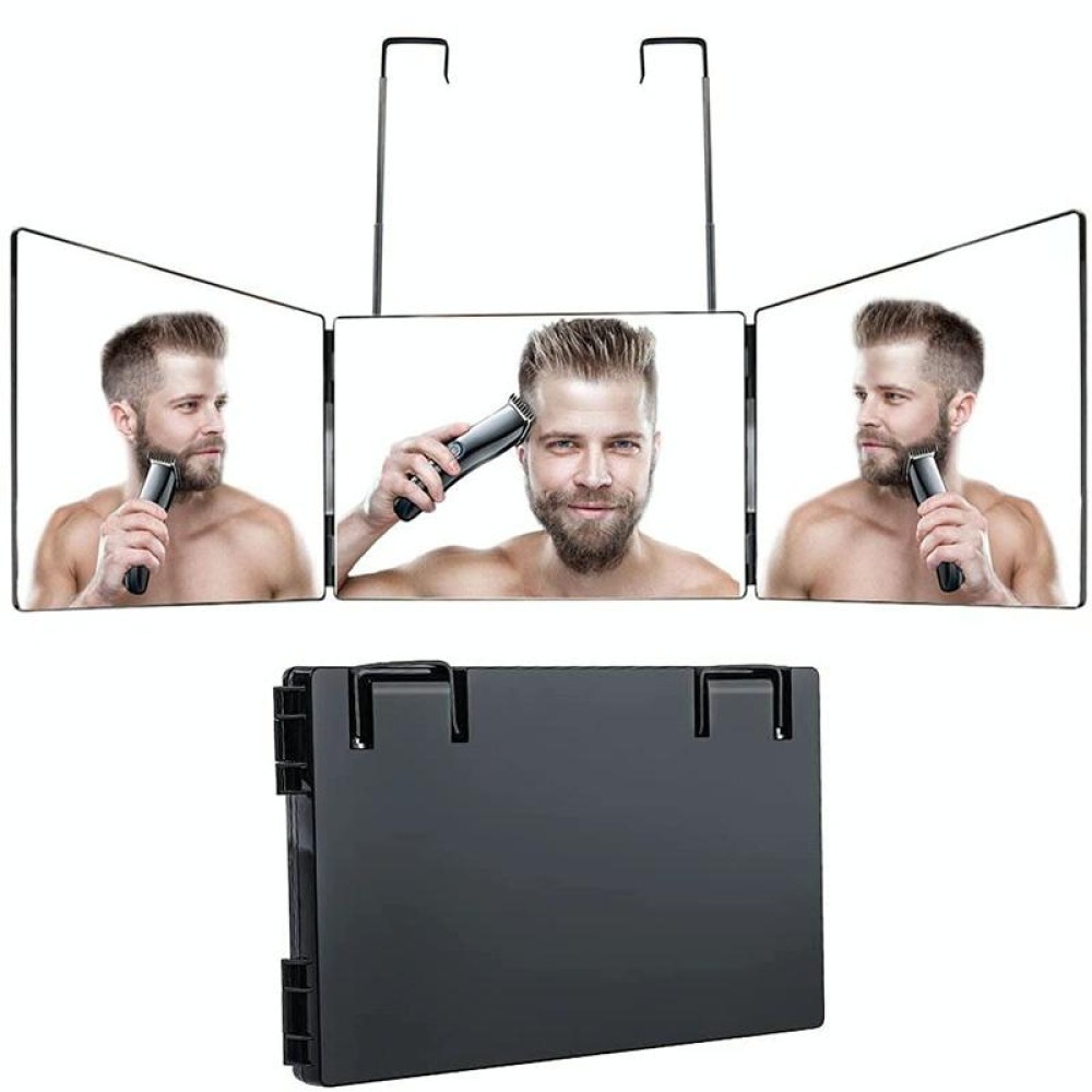Scalable Suspension Three-Sided Folding Mirror Makeup Mirror Adjustment Height Shaving Mirror(Black)