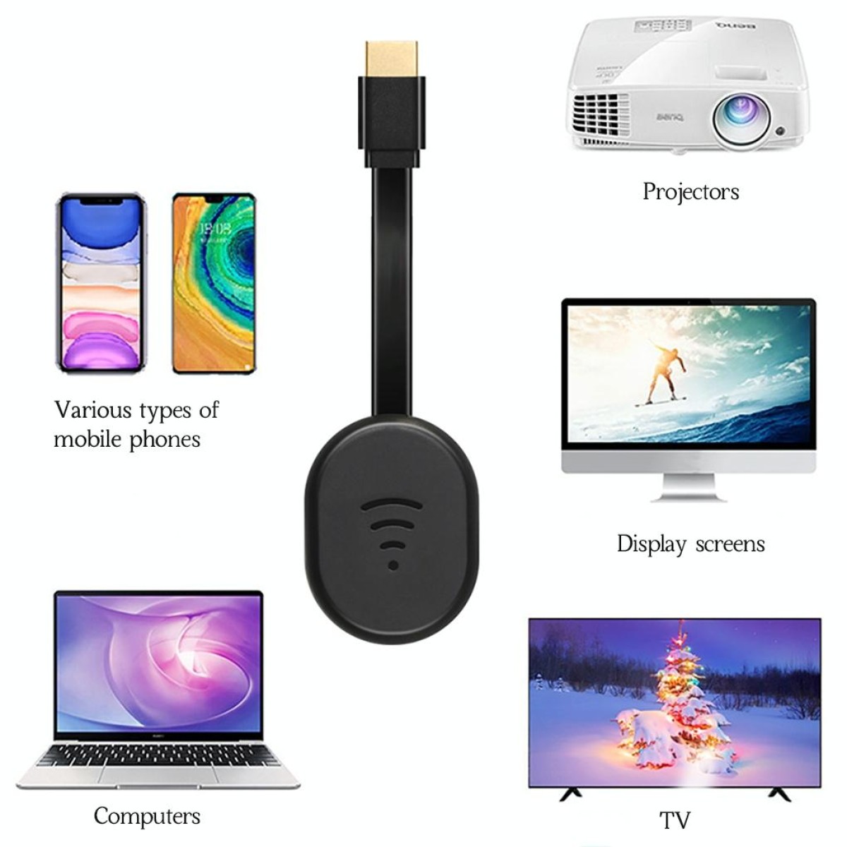 E38 White Wireless WiFi Display Dongle Receiver Airplay Miracast DLNA TV Stick for iPhone, Samsung, and other Smartphones