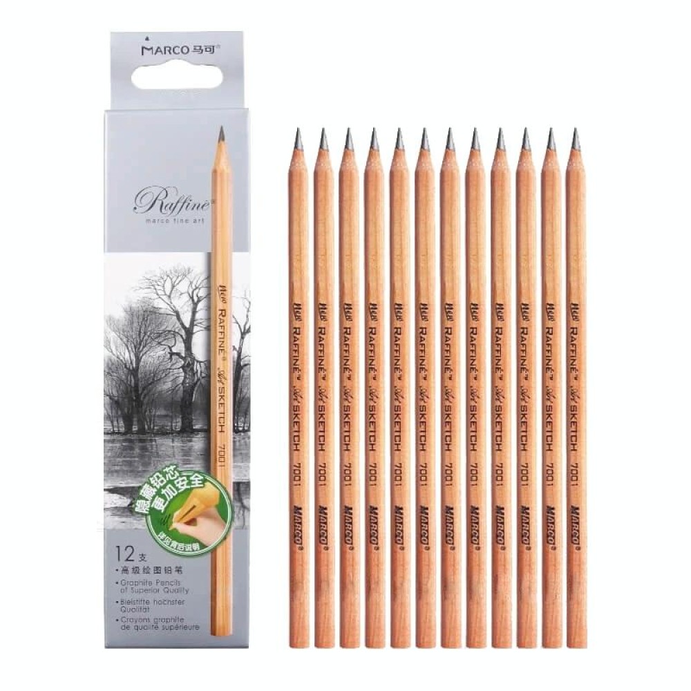 12pcs /Box Marco 7001 Sketch Pencil Children Original Wooden Word Learning Stationery Art Calligraphy Drawing Pencil, Lead hardness: HB