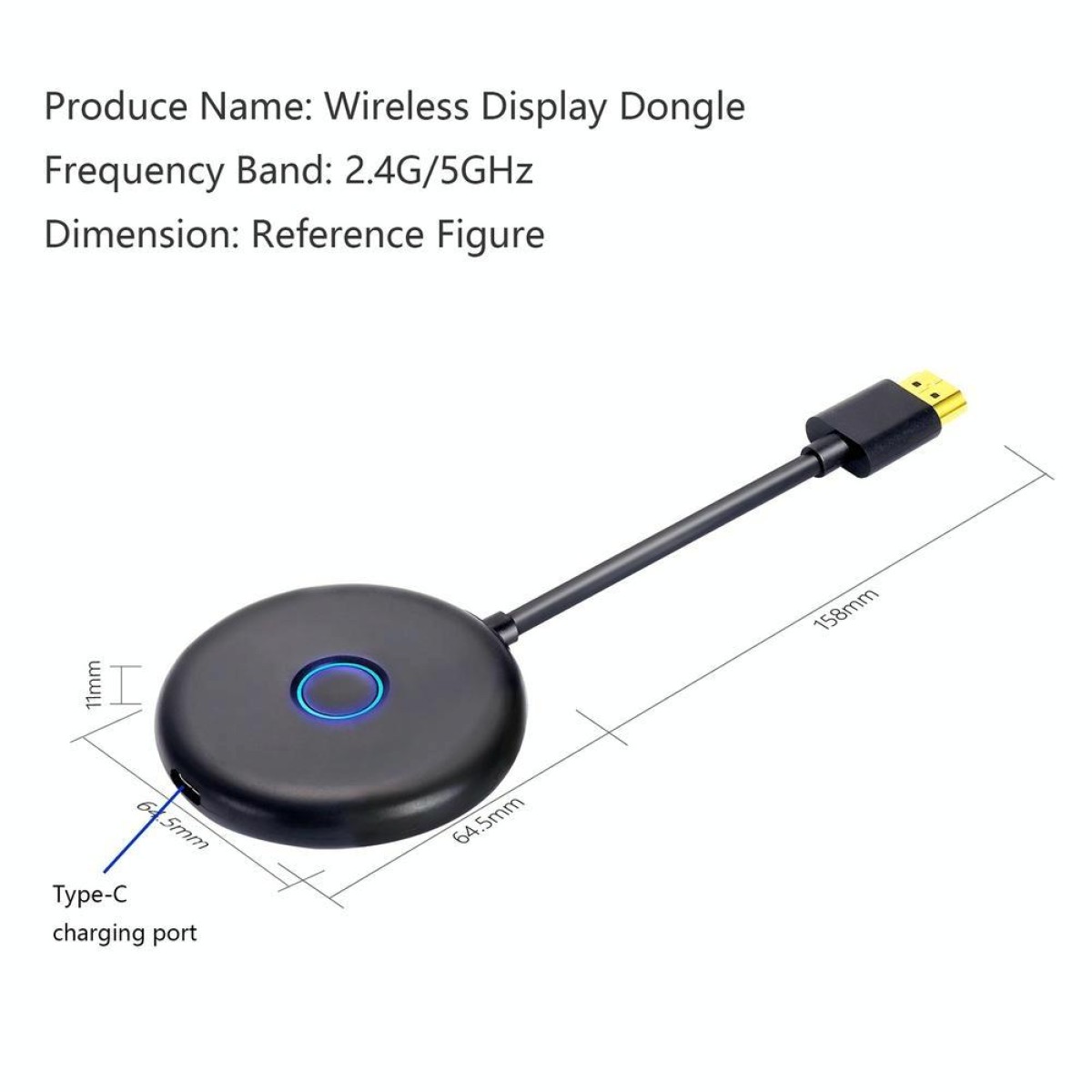 E89BK 2.4GHz / 5GHz WiFi Wireless Display Dongle Receiver Horizontal And Vertical Screen Streaming Media Player HDTV Stick(Black)