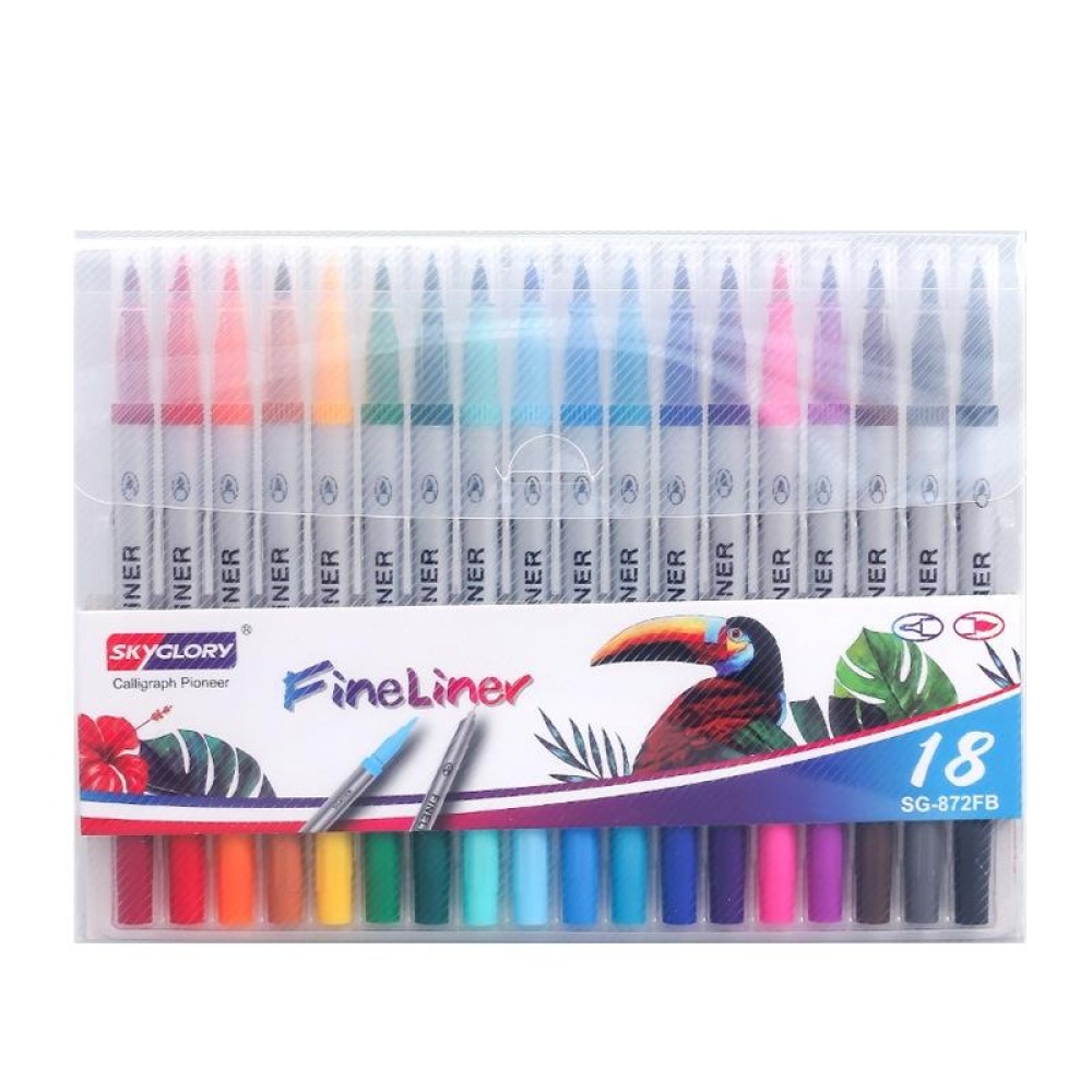 Skyglory Children Drawing Double-Headed Hook Line Pen Art Soft-Headed Watercolor Pen，Specification 18 Color Silver Pole