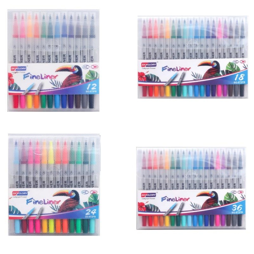 Skyglory Children Drawing Double-Headed Hook Line Pen Art Soft-Headed Watercolor Pen，Specification 18 Color Silver Pole