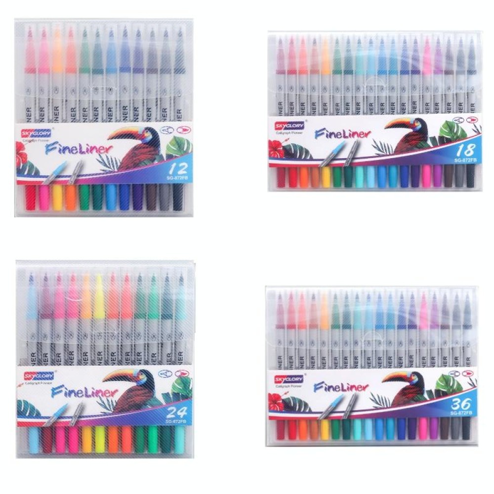 Skyglory Children Drawing Double-Headed Hook Line Pen Art Soft-Headed Watercolor Pen，Specification 24 Color Silver Pole