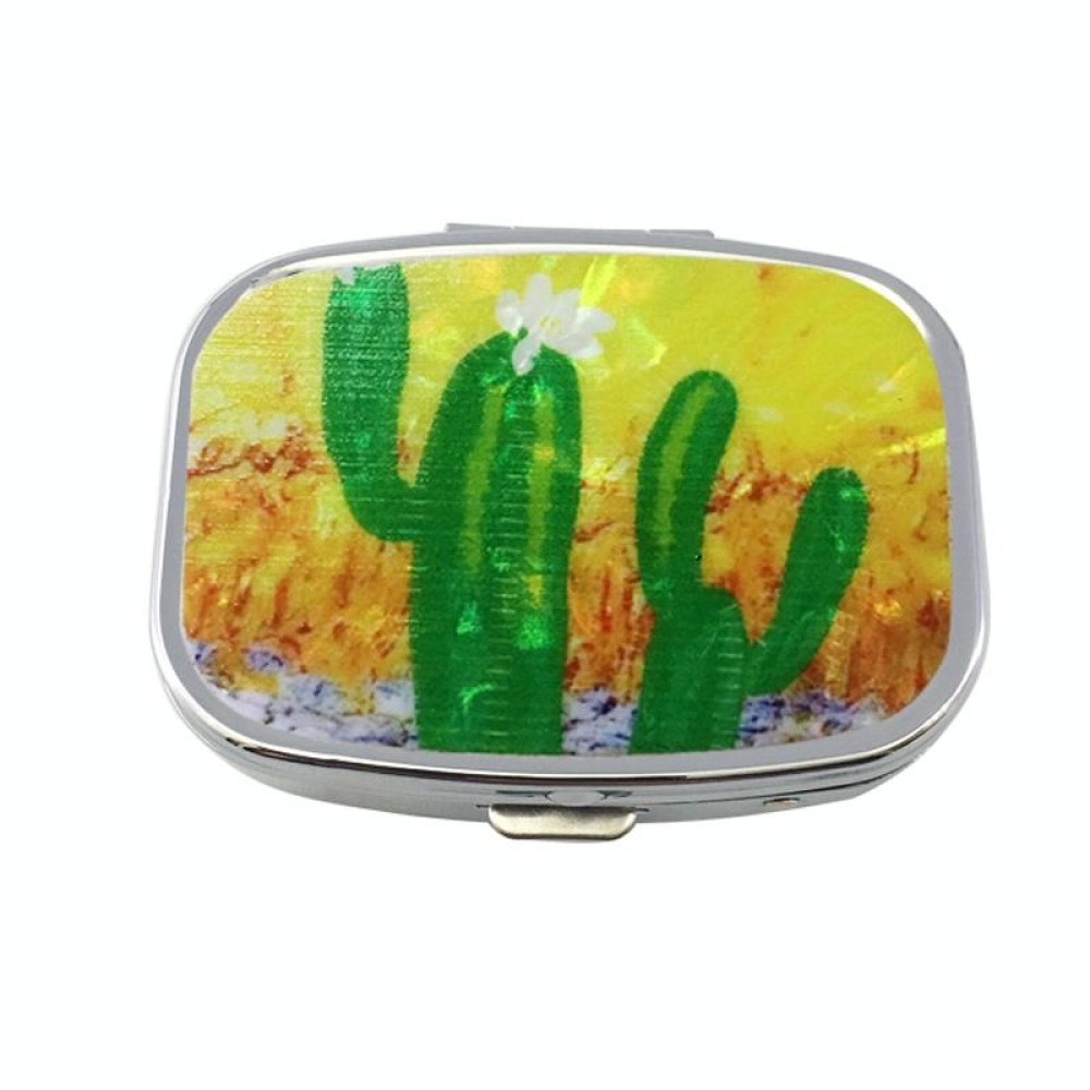 2 PCS Y10336 Two-Compartment Metal Portable Pill Box(Cactus)