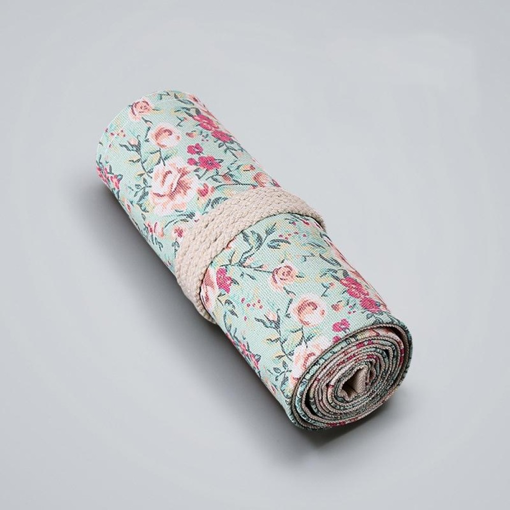 24 Holes  Small Floral Canvas Handmade Pen Curtain Sketch Color Pencil Roll Pen Bag Storage Stationery Box