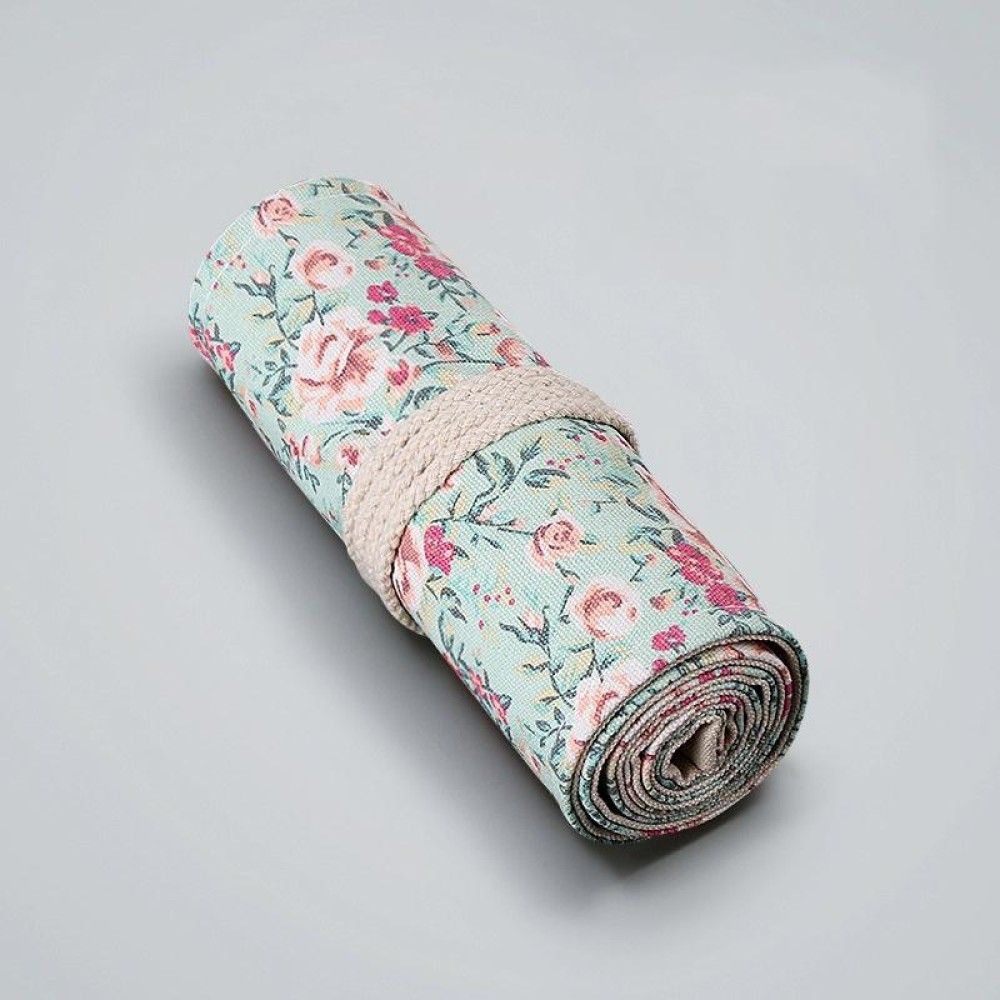 36  Holes Small Floral Canvas Handmade Pen Curtain Sketch Color Pencil Roll Pen Bag Storage Stationery Box