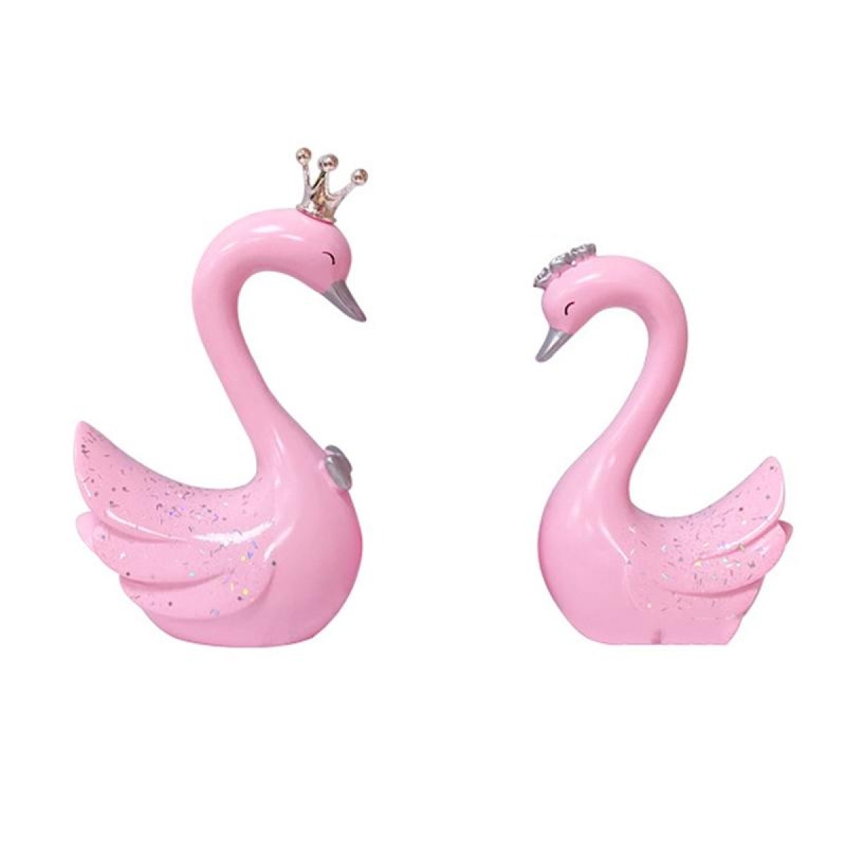 2pcs /Pair Swan Resin Car Decoration Birthday Cake Tanabata Valentine Day Decoration, Color Classification: Large Pink