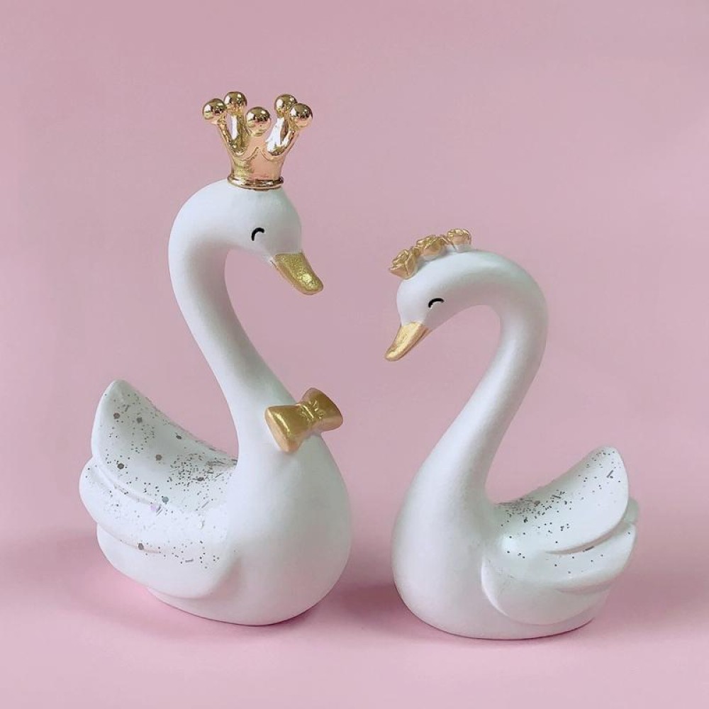 2pcs /Pair Swan Resin Car Decoration Birthday Cake Tanabata Valentine Day Decoration, Color Classification: Large White