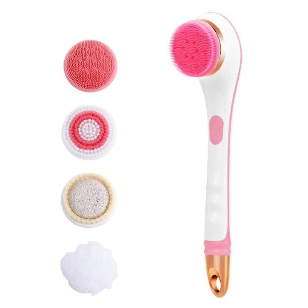 Electric Bath Massage Brush 4 In 1 Multi-Function Long-Handled Scrubbing Device(Pink)