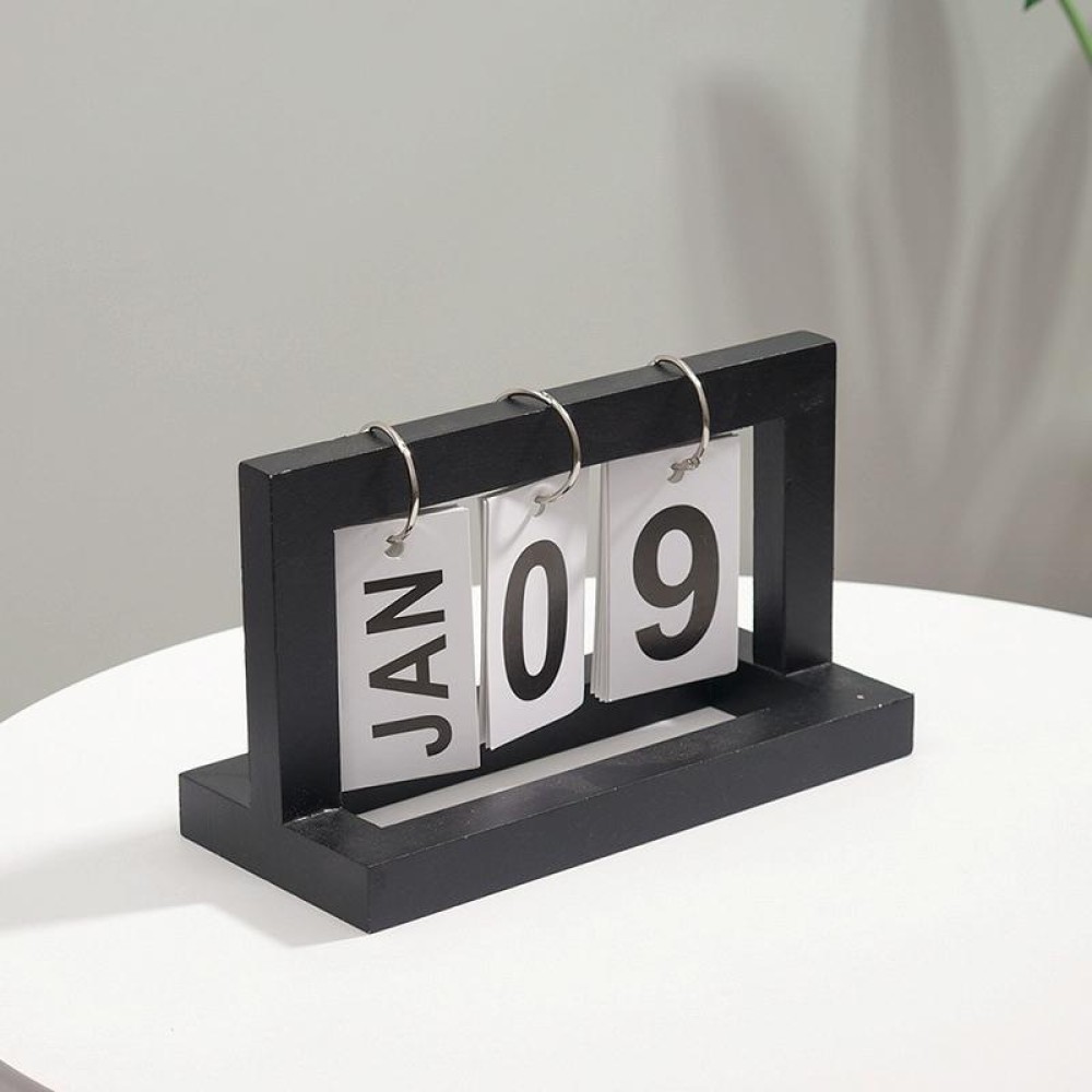 Wooden Flipping Calendar Simple Home Desktop Small Ornaments Study Desk Calendar(Black)