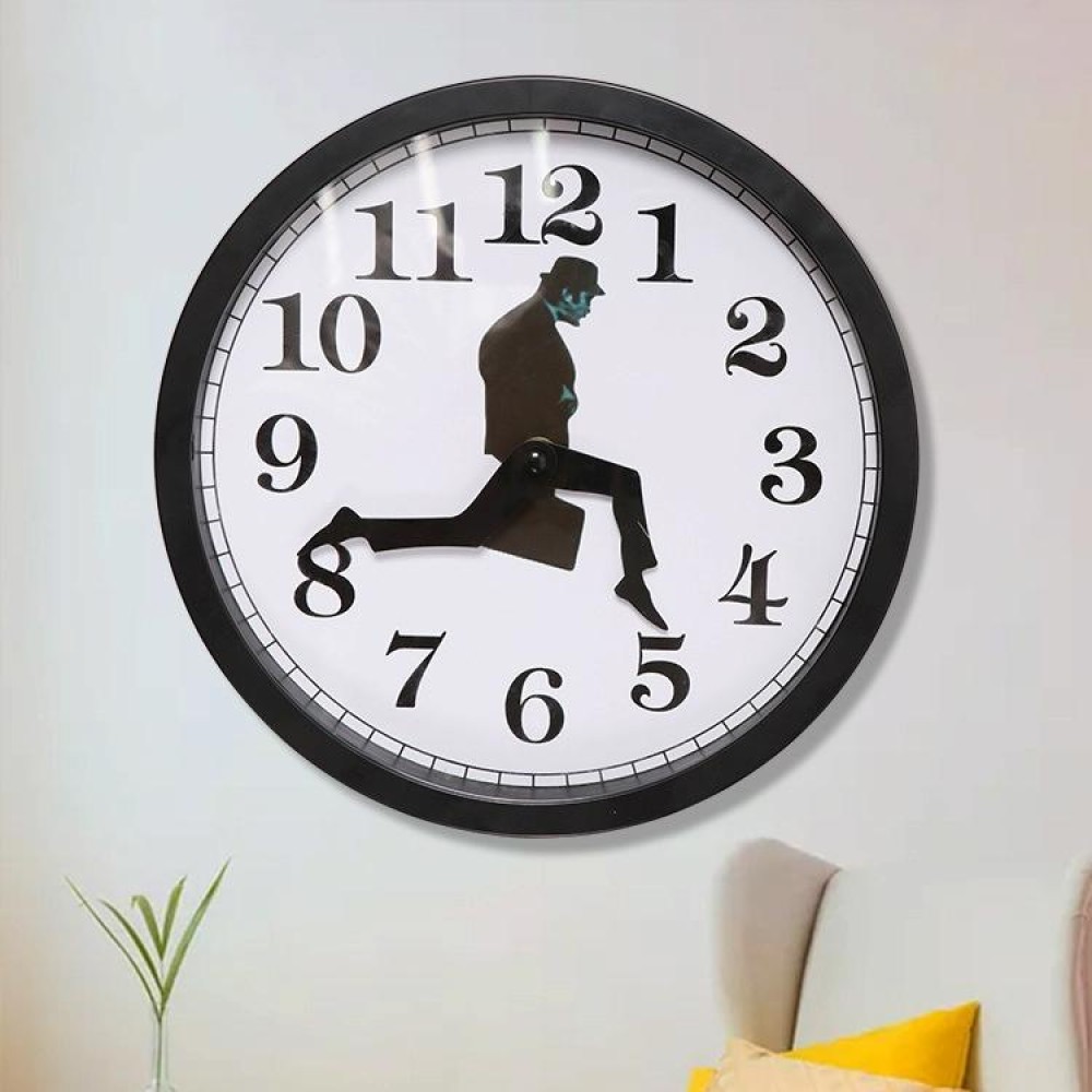 Walking Clock Businessman Briefcase Glass Wall Clock Personality Clock Decoration Round Clock(Black)