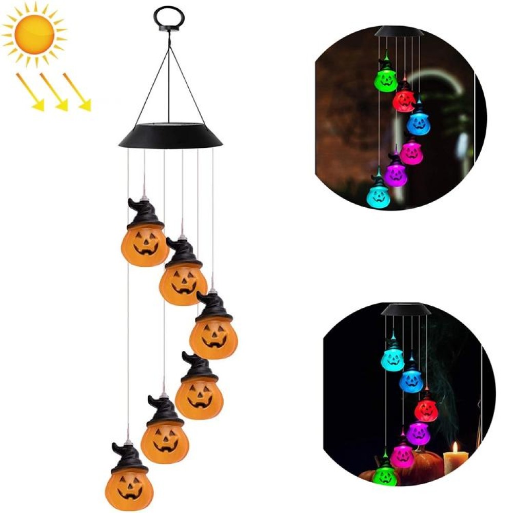 6 LED Solar Wind Chime Lamp Halloween Garden Decoration Pumpkin Lamp Holiday Gift(Black Shell)