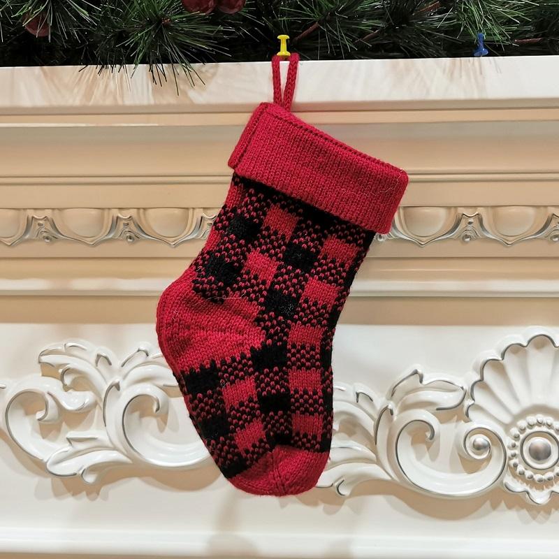 Knitted Christmas Stocking Decoration Pendant Child Acrylic Candy Gift Bag(Red)