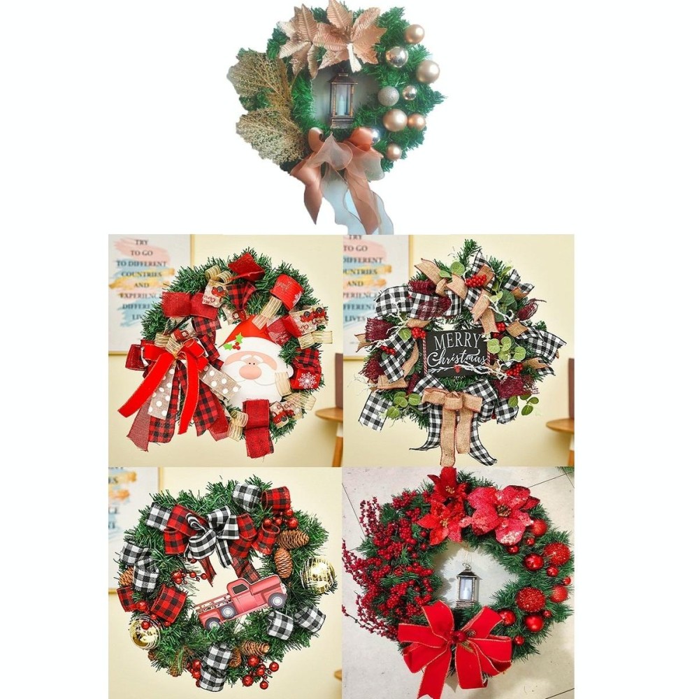 Christmas Decorations Cane Wreath Garland Door Hanger, Size: 25cm(Champagne Flower)