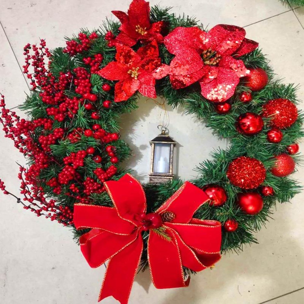 Christmas Decorations Cane Wreath Garland Door Hanger, Size: 38cm(Red Flower)