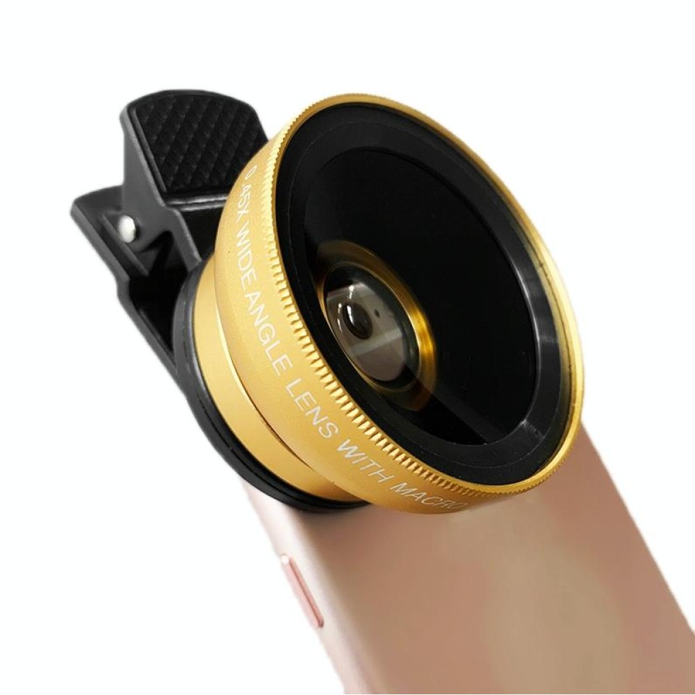 2 PCS 0.45X Ultra-Wide-Angle Macro Combination Mobile Phone External Lens With Clip(Gold)