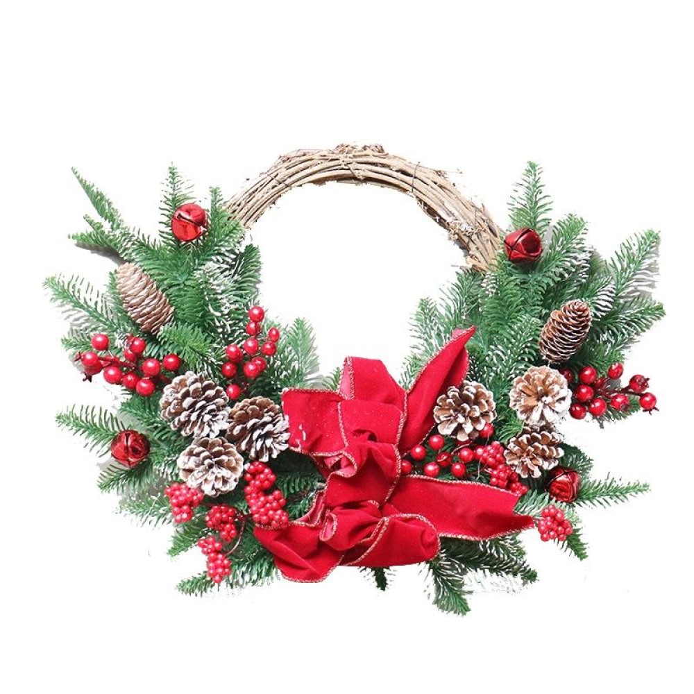 SYWA44 Christmas Red Silk Ornament PE White Pine Fruit Christmas Wreath(50cm Half Ring)