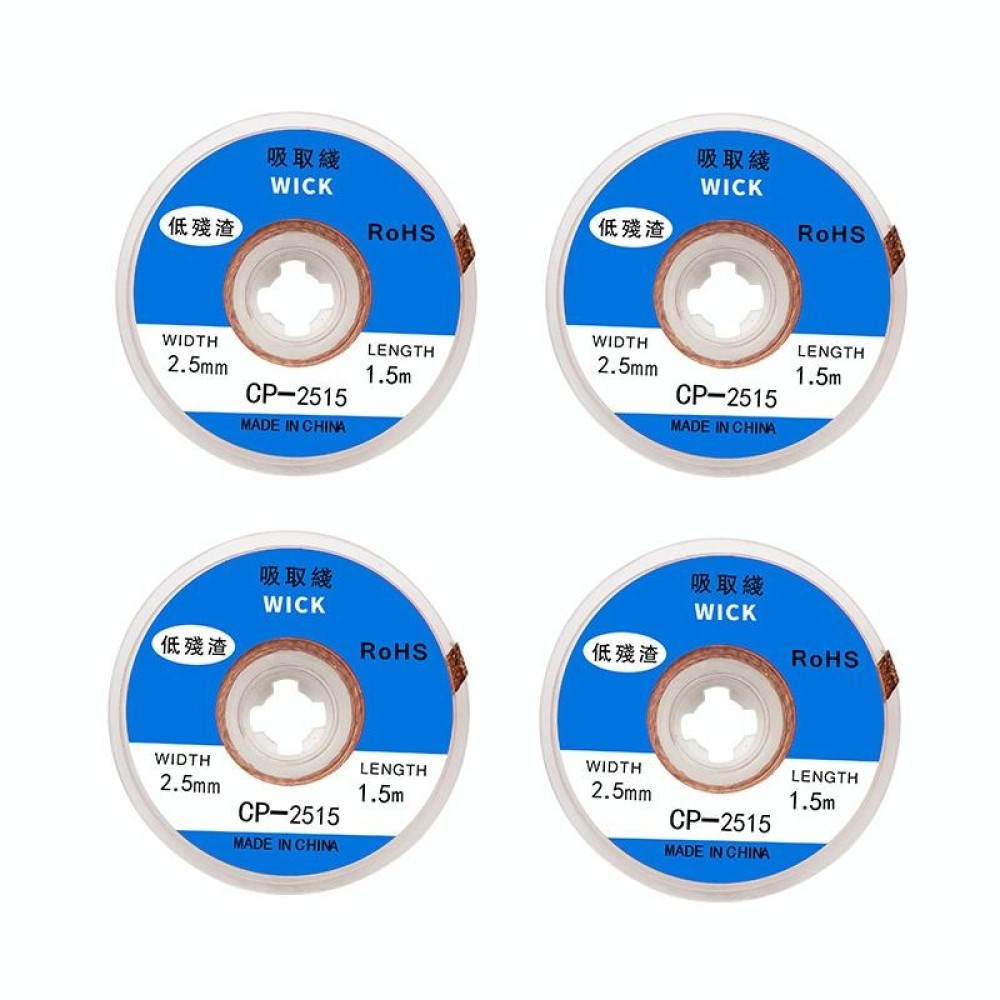 4 PCS Silk Wire Deficiency Tin With Low Residue Strip BGA To Remove Tin Welding Strip Electronic Maintenance Welding Material, Model: CP-2515 2.5mm x 1.5m