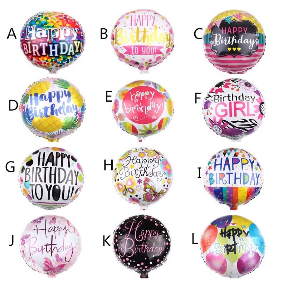 10 PCS 18-inch Round Happy Birthday Aluminum Film Balloons Birthday Party Scene Decoration Balloons(A)