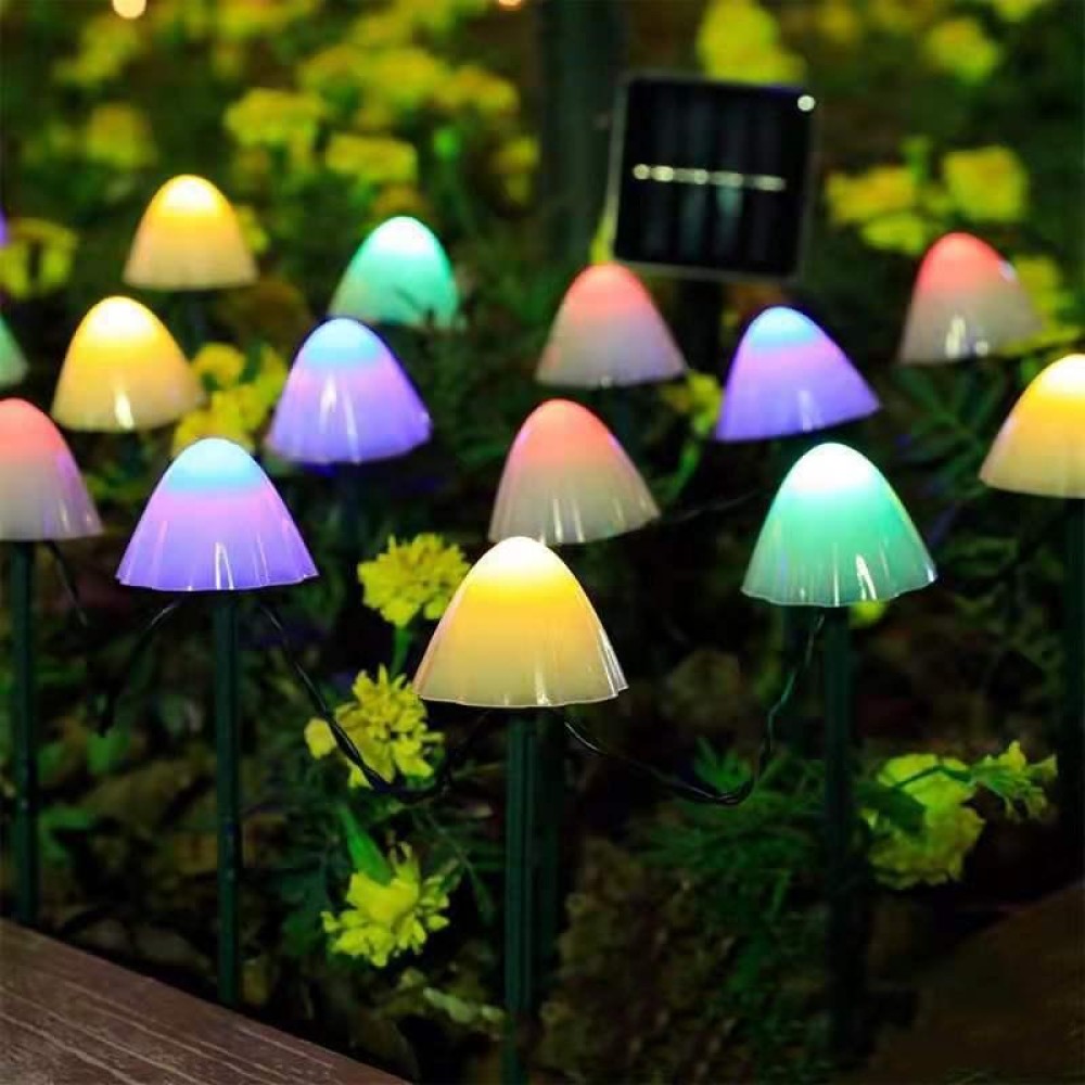 3.8m 10 LEDs Solar Mushroom Lawn Light Outdoor Waterproof Garden Villa Landscape Decorative String Lights(Colorful Light)